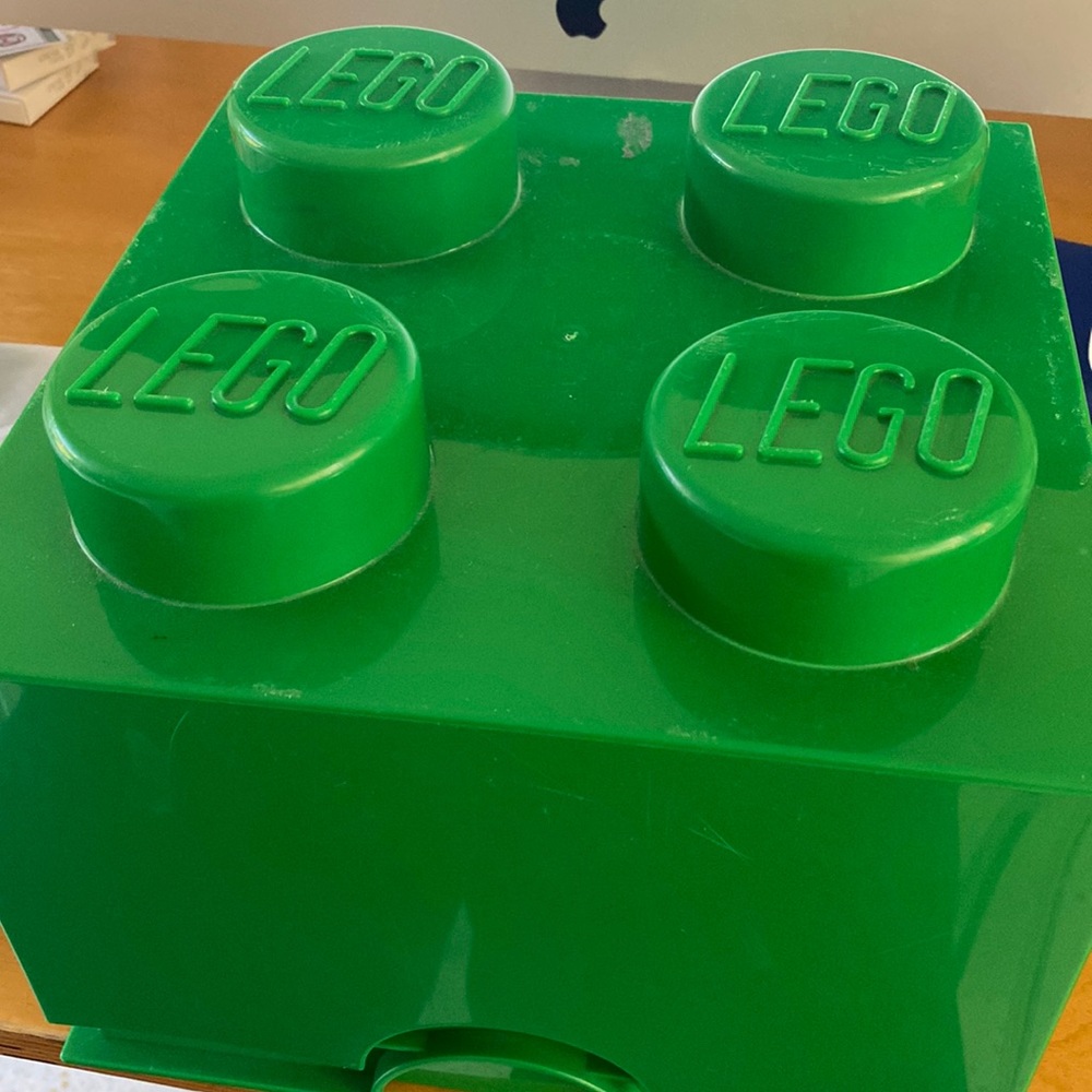 4 lbs of Lego in green Lego box